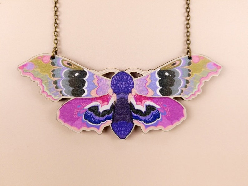 Maximalist Poplar Sphinx Moth Chunky Necklace statement goblincore whimsigoth nature-inspired jewelry image 2