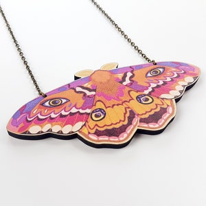 Emperor Moth Chunky Statement Necklace maximalist cottagecore goblincore wooden natureinspired jewelry image 5