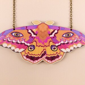 Emperor Moth Chunky Statement Necklace maximalist cottagecore goblincore wooden natureinspired jewelry image 2