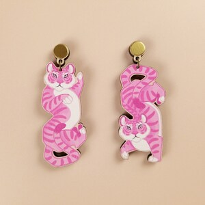 Kitsch Pink Tiger Clip On Earrings Maximalist Funky Lesbian Statement Jewelry Sustainable Handmade Gift Laser Cut Wood image 2