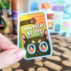 Murder Beans dark roast coffee cat holographic sticker