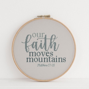 Modernes Kreuzstichmuster Christian Faith PDF - Unser Glaube versetzt Berge - Sofortiger Download - Beginn Zählbild - DIY Wandkunst