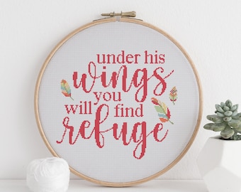 Faith Cross Stitch Pattern: Under His Wings, Modern Beginner Chart (PDF Download)