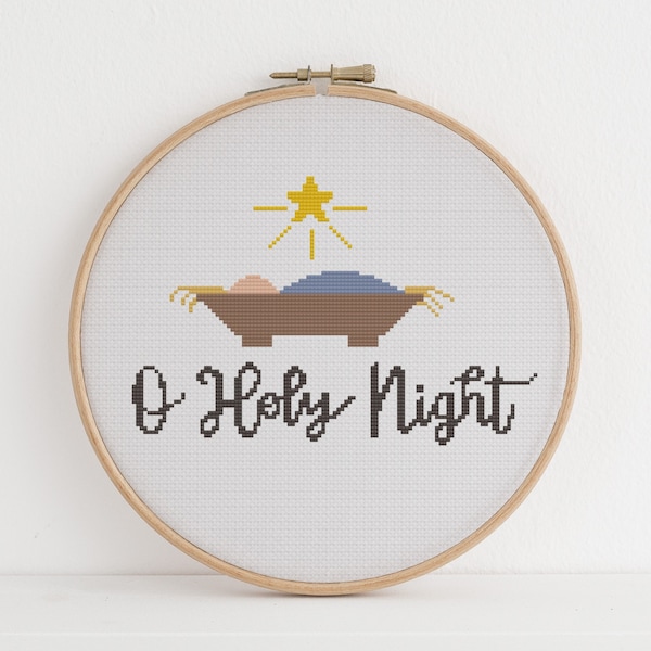 Modern Christmas Cross Stitch Pattern PDF - O Holy Night Nativity - Instant Download - Beginning Cross Stitch Chart