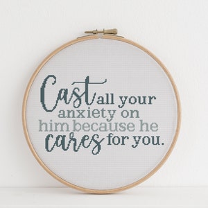 Modern Cross Stitch Pattern Faith Quote PDF - Cast All Your Anxiety On Him - Instant Download  Beginning Cross Stitch Counted Chart  DIY Art