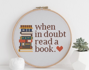 Read A Book Cross Stitch Pattern: Beginner DIY Art (PDF Download)