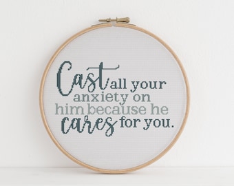 Faith Quote Cross Stitch Pattern: Cast All Your Anxiety (PDF Download)
