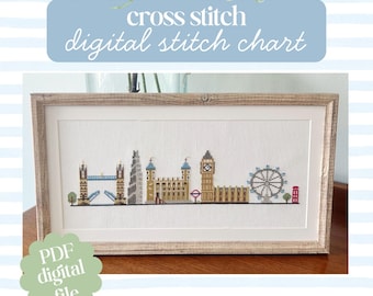 London Skyline Cross Stitch Pattern: Big Ben, Cityscape Travel (PDF Download)