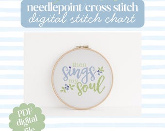 Modern Faith Cross Stitch Needlepoint Pattern PDF - Then Sings My Soul - Instant Digital Download