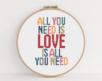 Rainbow Love Quote Cross Stitch Pattern: Beginner DIY Art (PDF Download)