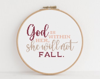 Faith Quote Cross Stitch Pattern – Beginner DIY, Psalm 46:5 (PDF Pattern)