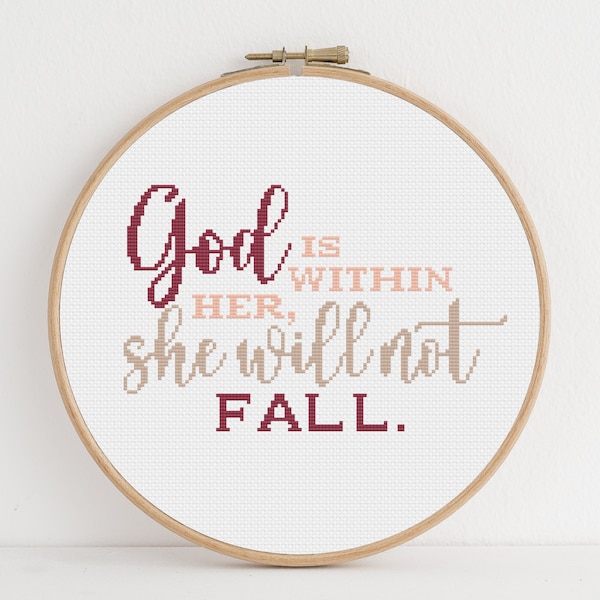 Modern Cross Stitch Pattern Faith Quote PDF - God Is Within Her - Instant Download - Beginning Cross Stitch Counted Chart - DIY Wall Art