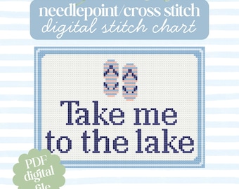 Take Me To The Lake Pattern: Modern Needlepoint or Cross Stitch Design (PDF Download)