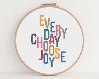 Rainbow Quote Cross Stitch Pattern: Every Day Choose Joy (PDF Download)