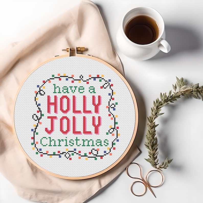 Modern Christmas Cross Stitch Pattern PDF Have A Holly Jolly - Etsy