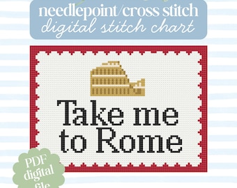 Rome Cross Stitch or Needlepoint Pattern: Modern Italy Travel (PDF Download)