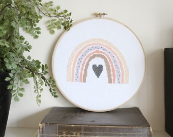Boho Rainbow Cross Stitch Pattern: Modern Pastel DIY Art (PDF Pattern)
