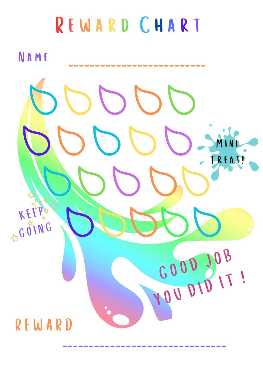 Reward Chart, Printable Rainbow Drops Reward Chart, Kids Rainbow Reward