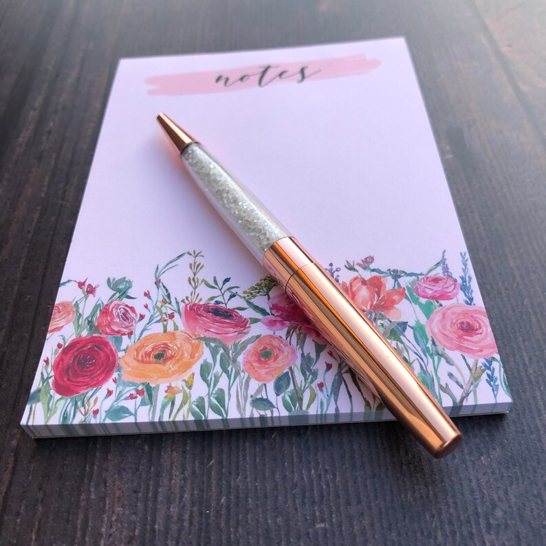 A6 Floral Notepad and Rose Gold Pen Gift Set Etsy