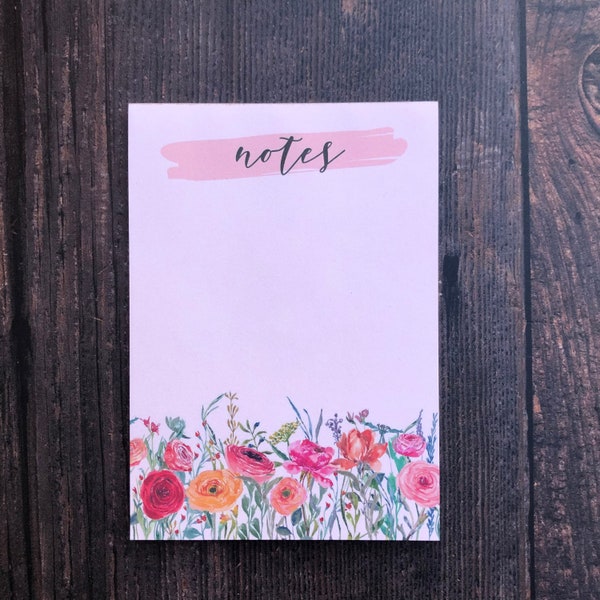 Bloc-notes rose « Notes » floral A6 - un cadeau idéal !