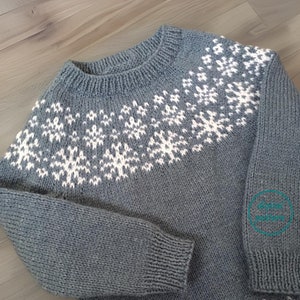 knitting pattern DK child's sweater Snowfall