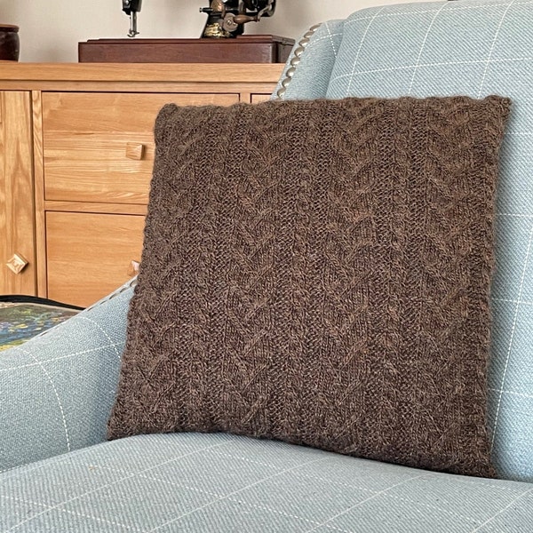 Knitting pattern cabled DK cushion cover Forestry 16" 18"