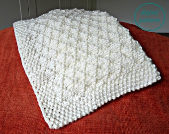 Easy knitting pattern, baby blanket, super chunky criss cross