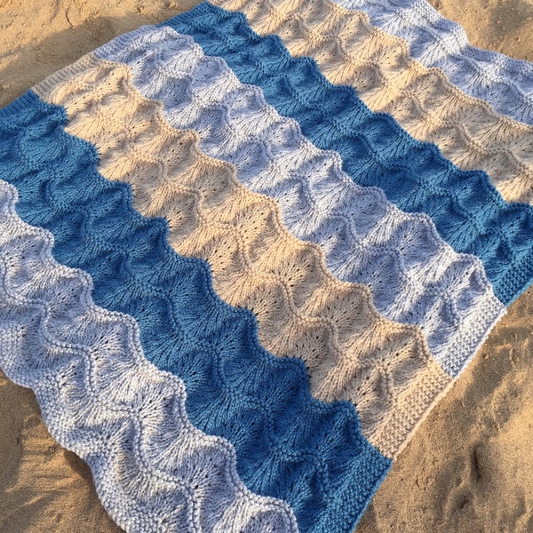 Knitting pattern DK baby blanket At the Beach