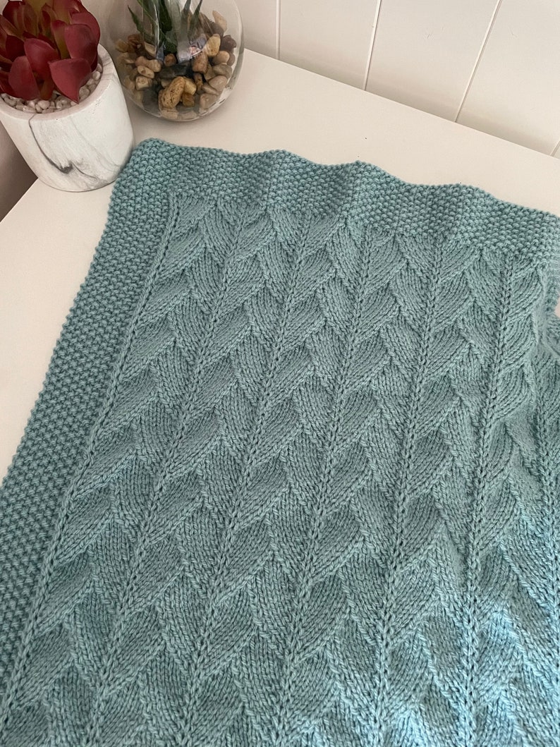 Knitting pattern DK baby blanket Aloe Leaves image 1