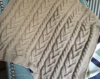 Knitting pattern Aran cabled baby blanket Sandbar pdf