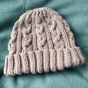 Knitting pattern DK and Chunky cabled beanies Together image 2