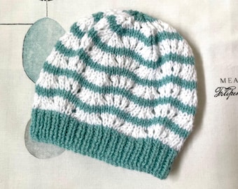 Knitting pattern DK beanie Sea foam