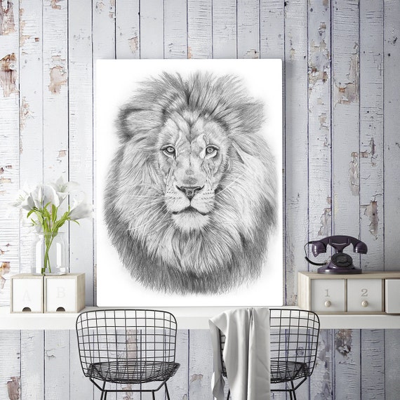 Lion Illustration Numerique Impression Realiste Dessin Au Etsy