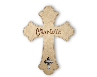 Wood cross baptism favour personalized religious gift