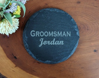 Groomsman coaster - personalized engraved slate coaster groomsman gift with name