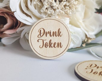 Wedding drink token - wood token for free drink cash bar wedding favour