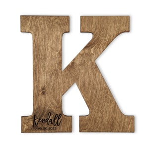 Wood guest book initial with last name and date - personalized wood letter