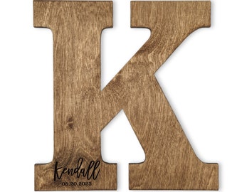 Wood guest book initial with last name and date - personalized wood letter