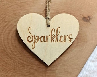 Wedding sparklers sign wood wedding decor heart shaped sign with twine