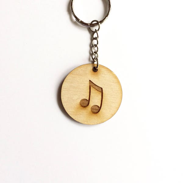 Music note keychain engraved gift with optional personalized back