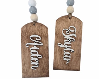 Stocking tag - wood Christmas name tag - personalized with name