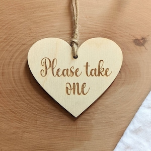 Please take one favor sign wood wedding decor heart shaped sign with twine