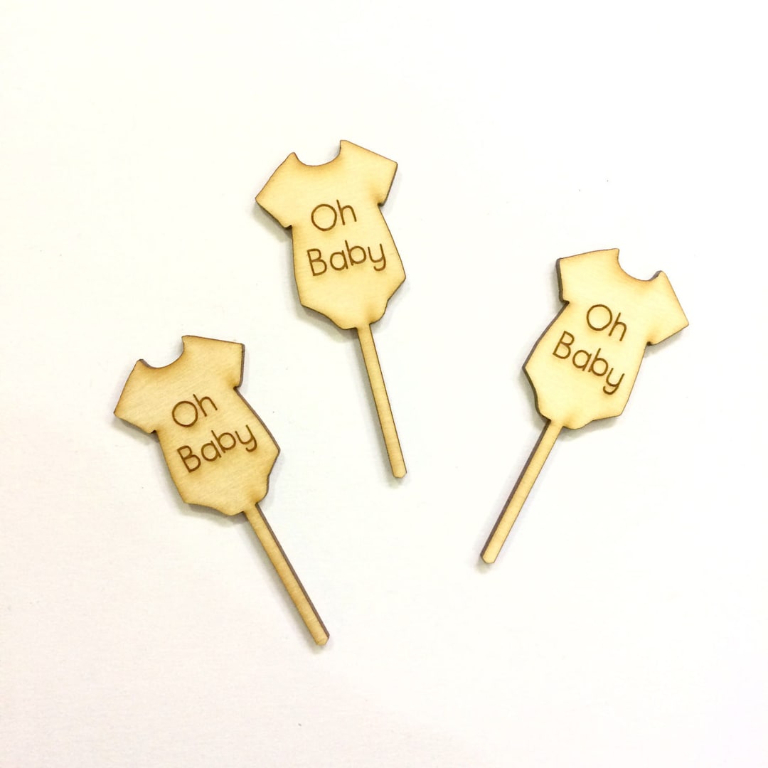 Oh Baby Baby Shower Cupcake Toppers Wood Clothes Baby Cupcake Toppers