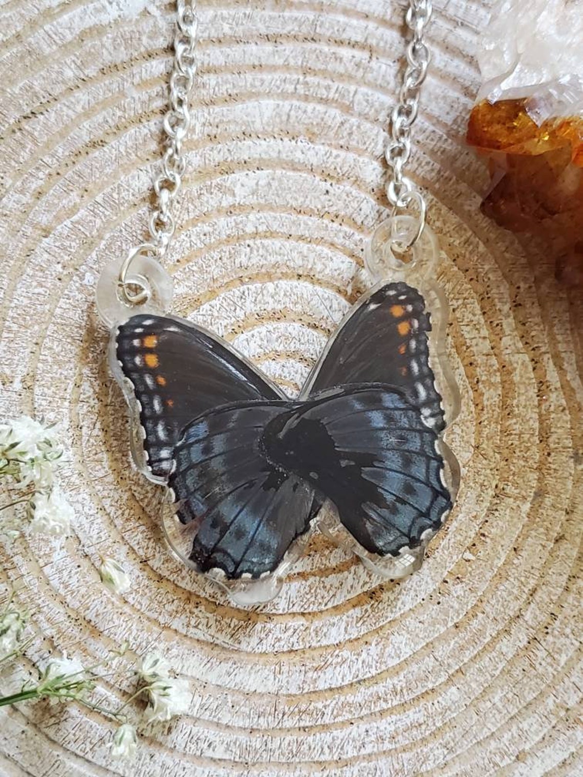 Real Butterfly Necklace Resin Jewelry Butterfly Necklace Etsy