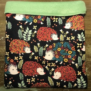 Pre Made Green FLeece Fall Hedgehogs: Hedgehog Guinea Ferret Rat Sugar Glider Snuggle Bag sleeping Bag Bonding Bag image 1