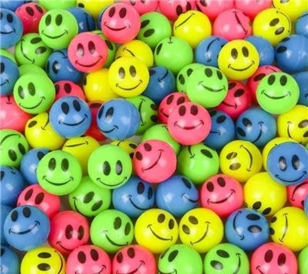 1 Colored Smiley Face Bouncy Ball small Animal Toy You Choose the Color