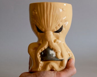 Taza Tiki Grande, Taza Tiki de Cthulhu, Hecha a Mano, Porcelana Hecha a Mano, Taza de Pulpo, Lovecraft