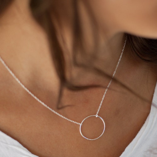 Circle Necklace in Silver or Gold Plated Etsy