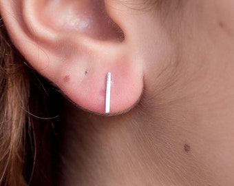 Tiny Line Earrings - Sterling Silver - Bar Earrings - Line Posts - Parallel Lines - Simple Staple Post Minimalist Thin Earrings