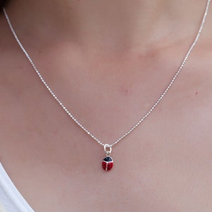 Sterling silver ladybug necklace, ladybug necklace, ladybird necklace, ladybird pendant, insect necklace, bug necklace, insect jewelry